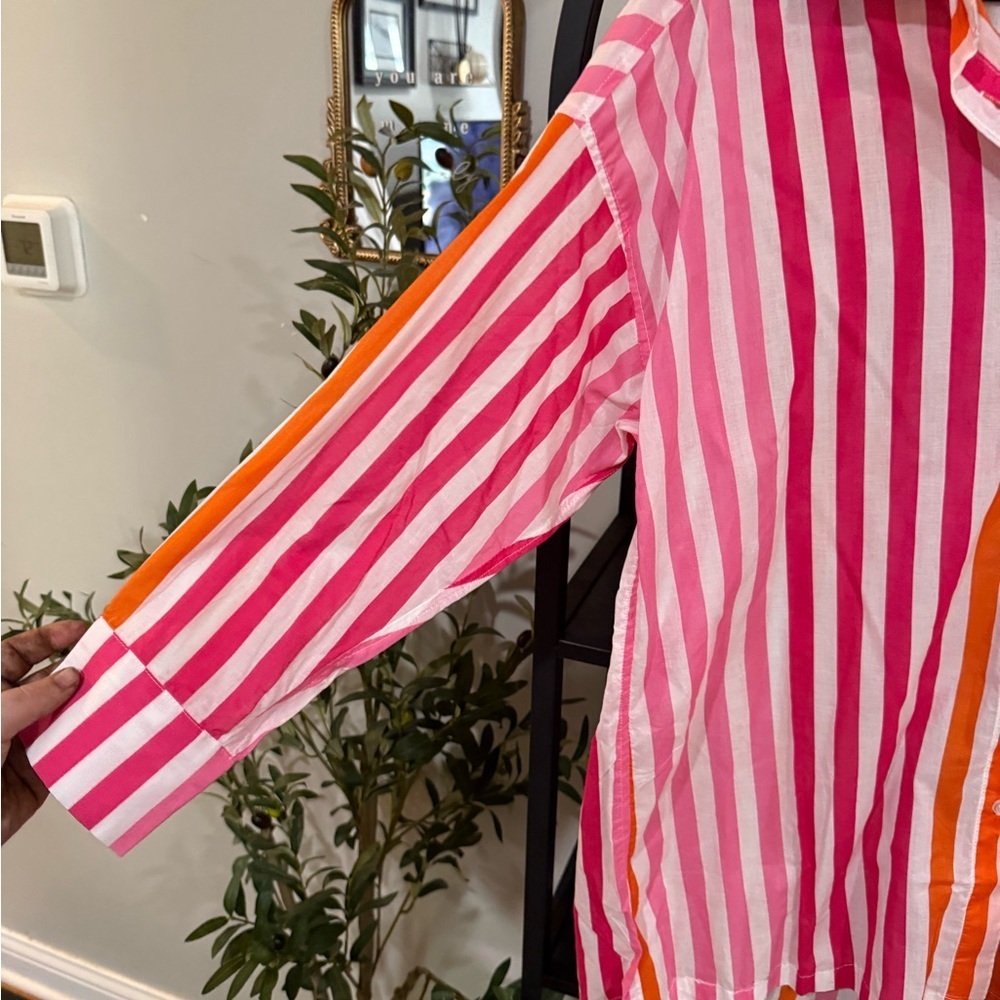 Beach Riot Pink and Orange Striped Button Down Shirt coverup large / XL - Picture 4 of 6